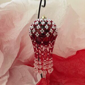 Christmas Ornament Red & White with Crystal Drops